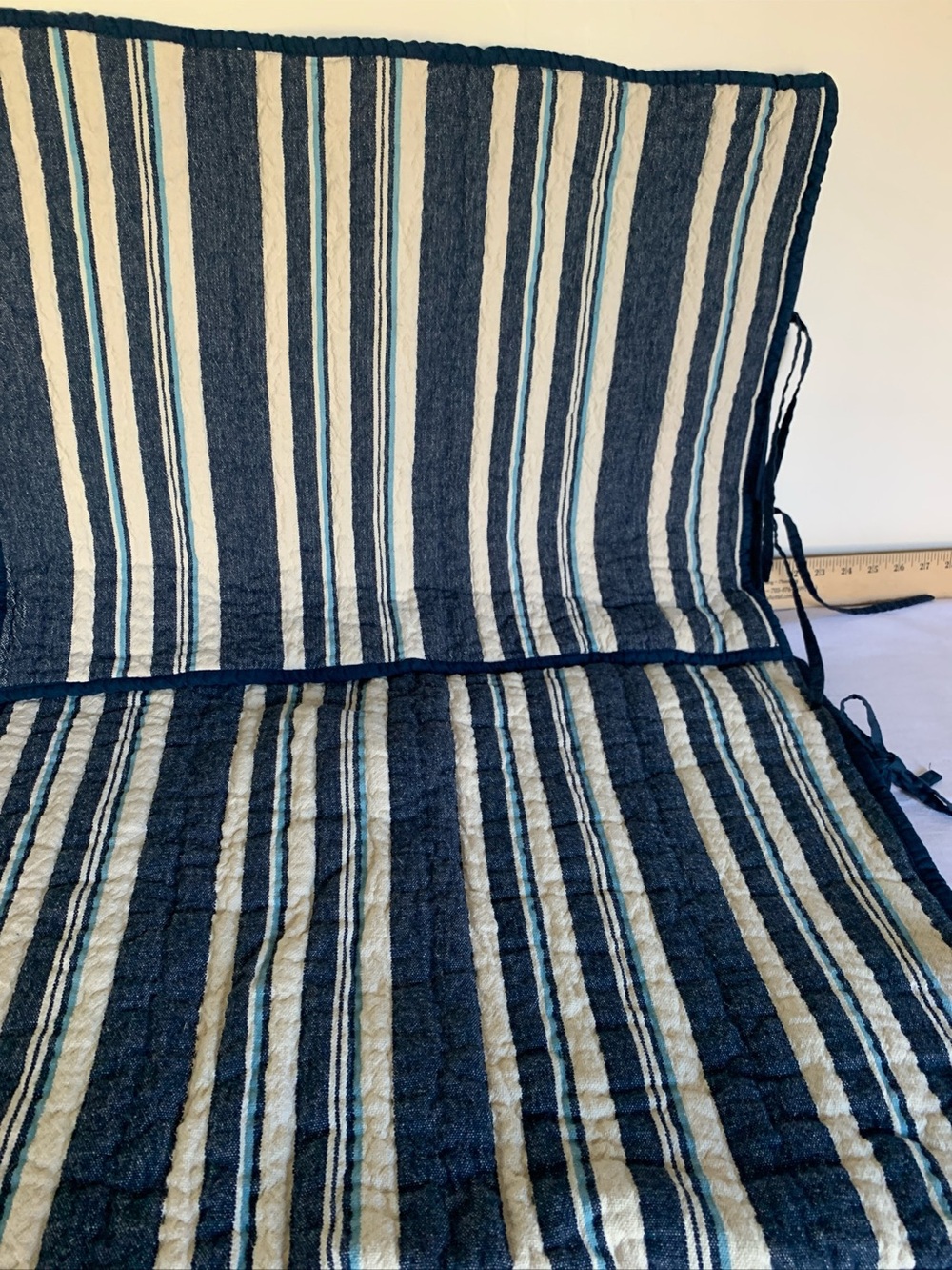 2 Farmhouse style blue chambray striped ticking pillow shams from Bee & Willow